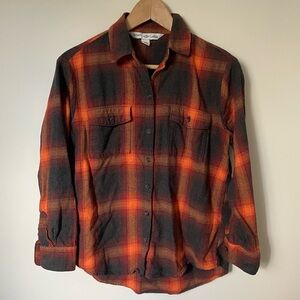 Old Navy Orange and Black Plaid Button Down Shirt